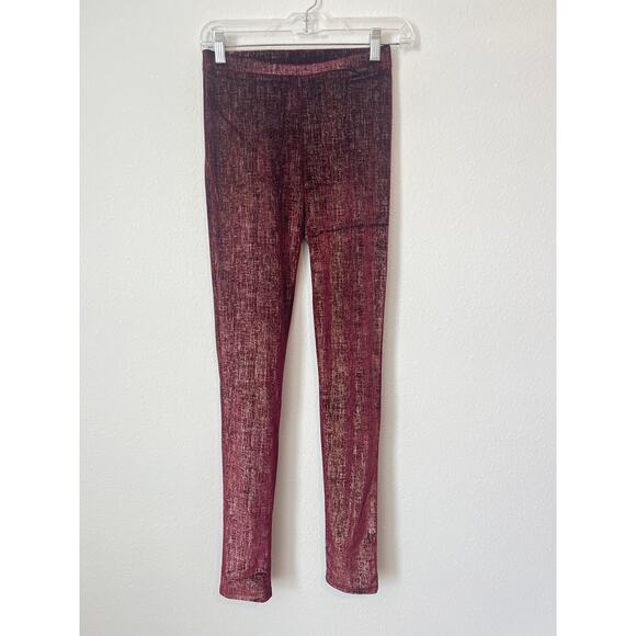 Francesca's Pants - NWT FRANCESCA'S Burgundy & Gold Metallic Velvet Leggings